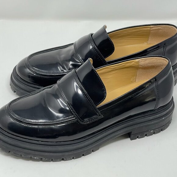 Tony Bianco Black Patent Leather Chunky Loafers Women’s Size 10 Excellent - Picture 11 of 13